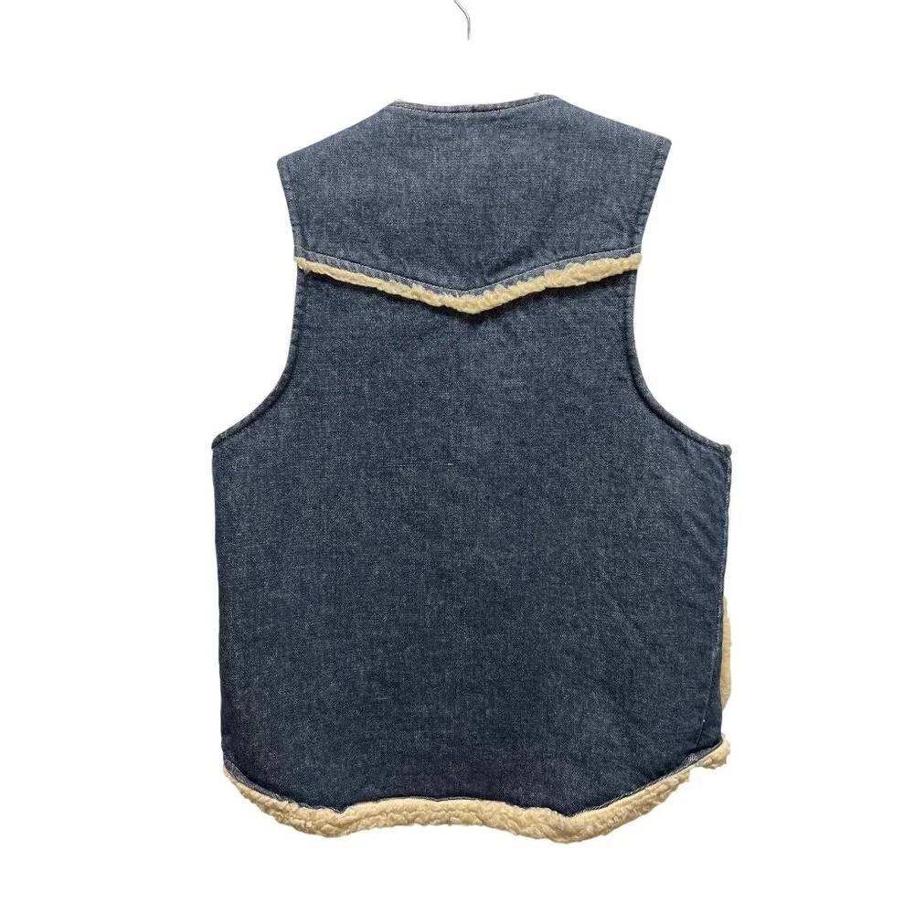 Weathercaster Vintage 70's Denim Sherpa Lined Western Vest - Picture 5 of 7